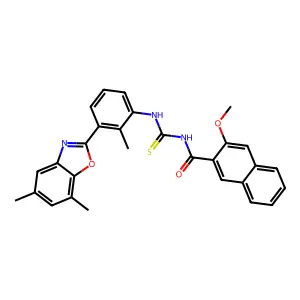 N-[[3-(5,7-dimethyl-1,3-benzoxazol-2-yl)-2-methylphenyl]carbamothioyl]-3-methoxynaphthalene-2-carboxamide structure