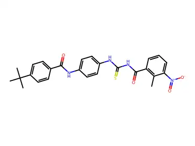 N-[(4-{[(4-tert-butylphenyl)carbonyl]amino}phenyl)carbamothioyl]-2-methyl-3-nitrobenzamide structure