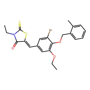 (5E)-5-[[3-bromo-5-ethoxy-4-[(2-methylphenyl)methoxy]phenyl]methylidene]-3-ethyl-2-sulfanylidene-1,3-thiazolidin-4-one structure