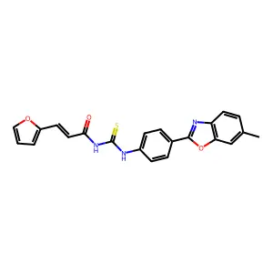 (E)-3-(furan-2-yl)-N-[[4-(6-methyl-1,3-benzoxazol-2-yl)phenyl]carbamothioyl]prop-2-enamide structure