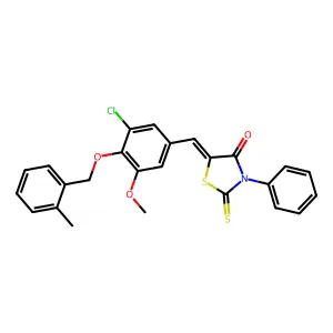 (5E)-5-[[3-chloro-5-methoxy-4-[(2-methylphenyl)methoxy]phenyl]methylidene]-3-phenyl-2-sulfanylidene-1,3-thiazolidin-4-one structure