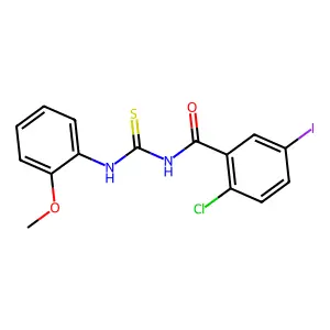 2-chloro-5-iodo-N-[(2-methoxyphenyl)carbamothioyl]benzamide structure