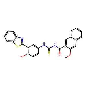 N-((3-(benzo[d]thiazol-2-yl)-4-hydroxyphenyl)carbamothioyl)-3-methoxy-2-naphthamide structure