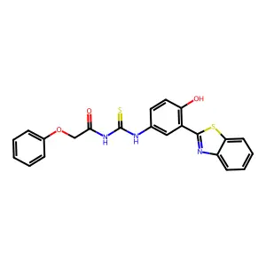 N-((3-(benzo[d]thiazol-2-yl)-4-hydroxyphenyl)carbamothioyl)-2-phenoxyacetamide structure