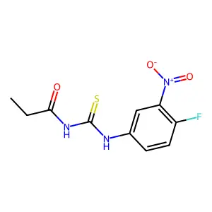 N-[(4-fluoro-3-nitrophenyl)carbamothioyl]propanamide structure