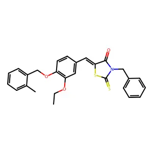 (5E)-3-benzyl-5-[[3-ethoxy-4-[(2-methylphenyl)methoxy]phenyl]methylidene]-2-sulfanylidene-1,3-thiazolidin-4-one structure