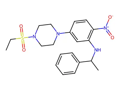 5-(4-ethylsulfonylpiperazin-1-yl)-2-nitro-N-(1-phenylethyl)aniline structure