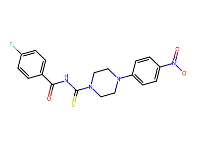 4-fluoro-N-[4-(4-nitrophenyl)piperazine-1-carbothioyl]benzamide structure