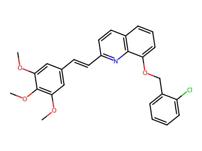 8-[(2-chlorophenyl)methoxy]-2-[(E)-2-(3,4,5-trimethoxyphenyl)ethenyl]quinoline structure
