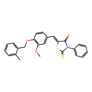 (5E)-5-[[3-methoxy-4-[(2-methylphenyl)methoxy]phenyl]methylidene]-3-phenyl-2-sulfanylidene-1,3-thiazolidin-4-one structure