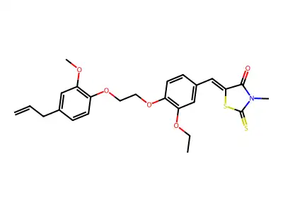 (5Z)-5-(3-ethoxy-4-{2-[2-methoxy-4-(prop-2-en-1-yl)phenoxy]ethoxy}benzylidene)-3-methyl-2-thioxo-1,3-thiazolidin-4-one structure