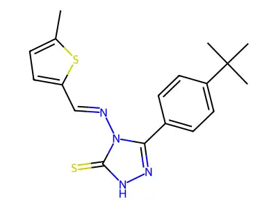 3-(4-tert-butylphenyl)-4-[(E)-(5-methylthiophen-2-yl)methylideneamino]-1H-1,2,4-triazole-5-thione structure