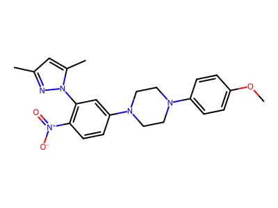 1-[3-(3,5-Dimethylpyrazol-1-yl)-4-nitrophenyl]-4-(4-methoxyphenyl)piperazine structure