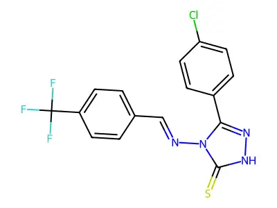 5-(4-chlorophenyl)-4-({(E)-[4-(trifluoromethyl)phenyl]methylidene}amino)-4H-1,2,4-triazole-3-thiol structure