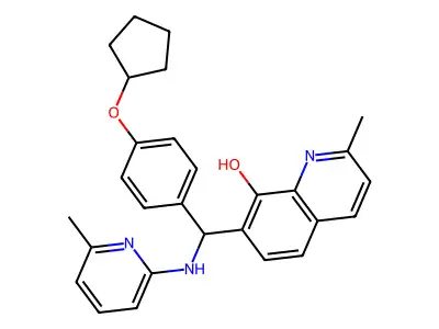 7-[(4-cyclopentyloxyphenyl)-[(6-methylpyridin-2-yl)amino]methyl]-2-methylquinolin-8-ol structure