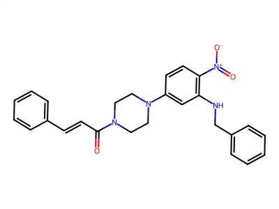 (E)-1-[4-[3-(benzylamino)-4-nitrophenyl]piperazin-1-yl]-3-phenylprop-2-en-1-one structure