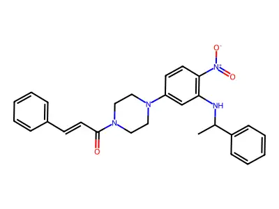 (2E)-1-(4-{4-nitro-3-[(1-phenylethyl)amino]phenyl}piperazin-1-yl)-3-phenylprop-2-en-1-one structure