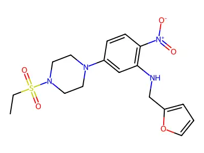5-(4-ethylsulfonylpiperazin-1-yl)-N-(furan-2-ylmethyl)-2-nitroaniline structure