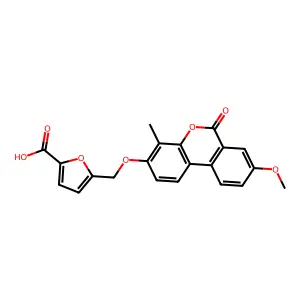 5-[(8-methoxy-4-methyl-6-oxobenzo[c]chromen-3-yl)oxymethyl]furan-2-carboxylic acid structure