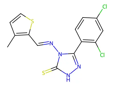 5-(2,4-dichlorophenyl)-4-{[(3-methylthiophen-2-yl)methylidene]amino}-4H-1,2,4-triazole-3-thiol structure