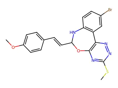 10-bromo-6-[(E)-2-(4-methoxyphenyl)ethenyl]-3-methylsulfanyl-6,7-dihydro-[1,2,4]triazino[5,6-d][3,1]benzoxazepine structure