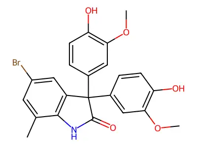 5-bromo-3,3-bis(4-hydroxy-3-methoxyphenyl)-7-methyl-1,3-dihydro-2H-indol-2-one structure