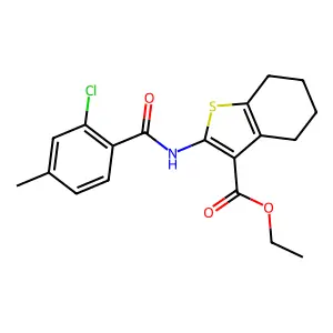 ethyl 2-{[(2-chloro-4-methylphenyl)carbonyl]amino}-4,5,6,7-tetrahydro-1-benzothiophene-3-carboxylate structure