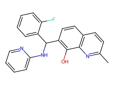 7-[(2-Fluorophenyl)-(pyridin-2-ylamino)methyl]-2-methylquinolin-8-ol structure