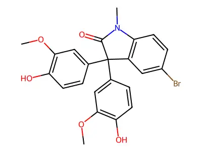 5-bromo-3,3-bis(4-hydroxy-3-methoxyphenyl)-1-methyl-1,3-dihydro-2H-indol-2-one structure