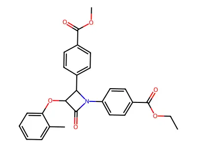 Ethyl methyl 4,4'-[3-(2-methylphenoxy)-4-oxoazetidine-1,2-diyl]dibenzoate structure