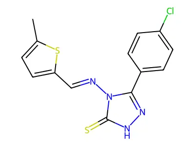 5-(4-chlorophenyl)-4-{[(E)-(5-methylthiophen-2-yl)methylidene]amino}-4H-1,2,4-triazole-3-thiol structure