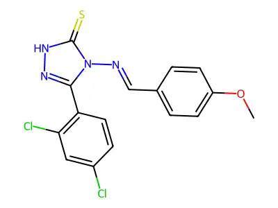 (E)-5-(2,4-dichlorophenyl)-4-((4-methoxybenzylidene)amino)-4H-1,2,4-triazole-3-thiol structure