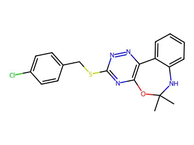3-[(4-chlorobenzyl)sulfanyl]-6,6-dimethyl-6,7-dihydro[1,2,4]triazino[5,6-d][3,1]benzoxazepine structure