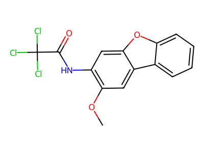 2,2,2-trichloro-N-(2-methoxydibenzofuran-3-yl)acetamide structure