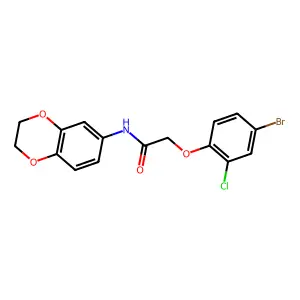 2-(4-bromo-2-chlorophenoxy)-N-(2,3-dihydro-1,4-benzodioxin-6-yl)acetamide structure