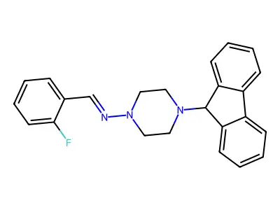 4-(9H-fluoren-9-yl)-N-(2-fluorobenzylidene)piperazin-1-amine structure