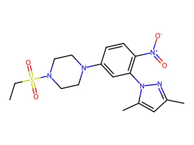 1-[3-(3,5-Dimethylpyrazol-1-yl)-4-nitrophenyl]-4-ethylsulfonylpiperazine structure