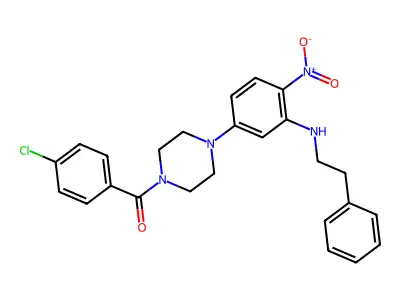 4-Chlorophenyl 4-{4-nitro-3-[(2-phenylethyl)amino]phenyl}piperazinyl ketone structure