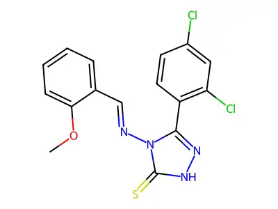 (E)-5-(2,4-dichlorophenyl)-4-((2-methoxybenzylidene)amino)-4H-1,2,4-triazole-3-thiol structure