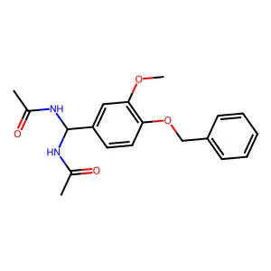 N-{(acetylamino)[3-methoxy-4-(phenylmethoxy)phenyl]methyl}acetamide structure
