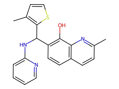 2-Methyl-7-[(3-methylthiophen-2-yl)-(pyridin-2-ylamino)methyl]quinolin-8-ol structure