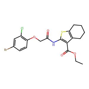 ethyl 2-(2-(4-bromo-2-chlorophenoxy)acetamido)-4,5,6,7-tetrahydrobenzo[b]thiophene-3-carboxylate structure
