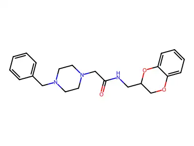 2-(4-benzylpiperazin-1-yl)-N-(2,3-dihydro-1,4-benzodioxin-3-ylmethyl)acetamide structure