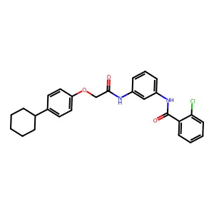2-chloro-N-(3-{[(4-cyclohexylphenoxy)acetyl]amino}phenyl)benzamide structure
