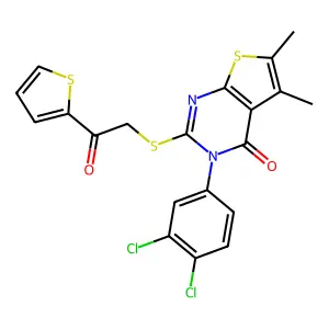 3-(3,4-dichlorophenyl)-5,6-dimethyl-2-(2-oxo-2-thiophen-2-ylethyl)sulfanylthieno[2,3-d]pyrimidin-4-one structure