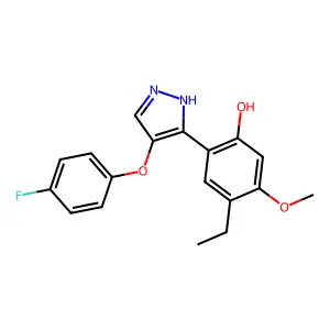 4-ethyl-2-(4-(4-fluorophenoxy)-1H-pyrazol-3-yl)-5-methoxyphenol structure