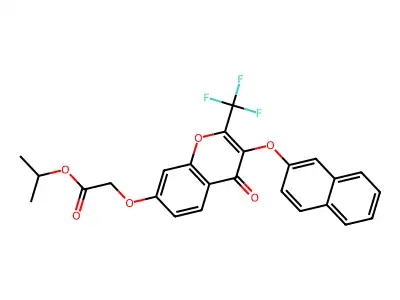 isopropyl 2-((3-(naphthalen-2-yloxy)-4-oxo-2-(trifluoromethyl)-4H-chromen-7-yl)oxy)acetate structure