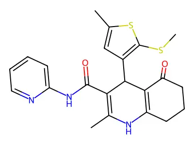 2-Methyl-4-(5-methyl-2-(methylthio)thiophen-3-yl)-5-oxo-N-(pyridin-2-yl)-1,4,5,6,7,8-hexahydroquinoline-3-carboxamide structure