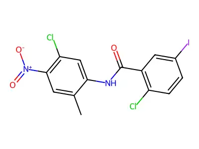 2-chloro-N-(5-chloro-2-methyl-4-nitrophenyl)-5-iodobenzamide structure