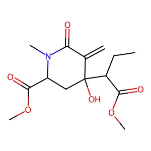 methyl 4-hydroxy-4-(1-methoxy-1-oxobutan-2-yl)-1-methyl-5-methylidene-6-oxopiperidine-2-carboxylate structure
